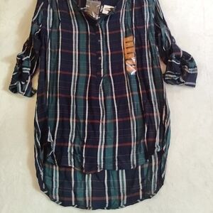 Nine West Plaid Tunic - Navy and Green